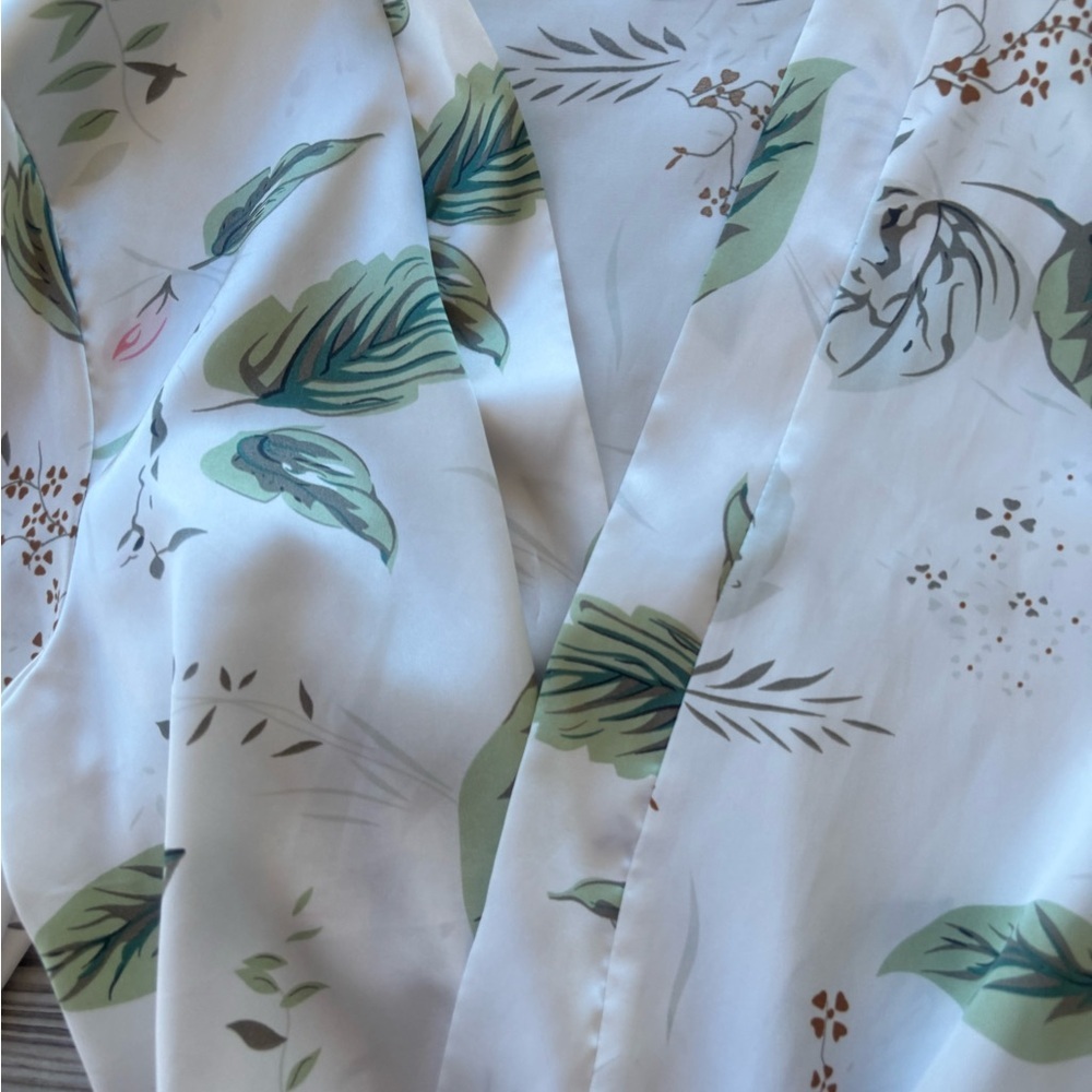 SHEIN Floral Satin Robe Dress | Bell Sleeve Kimono Mini (Runs Small) - Picture 2 of 4